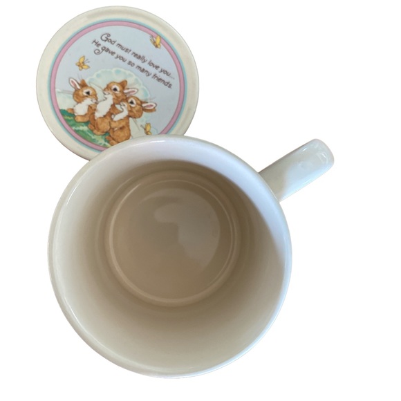 Vtg Hallmark Mug Mates Friendship Bunny Rabbits Squirrel Birds Mug And Lid - Picture 4 of 8